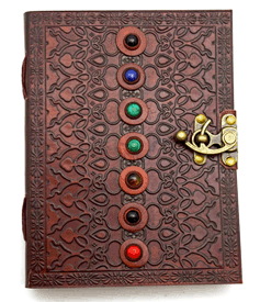 6 x 8 inch Leather Embossed Journal with Chakra Stones